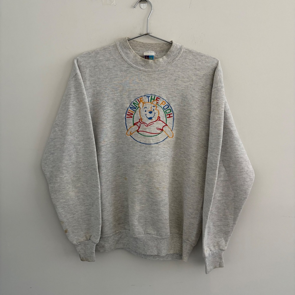 Vintage Winnie The Pooh Sweatshirt Mens Medium Grey Embroidered Disney USA Made